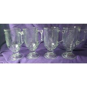 Indiana Glass Christmas Tree Irish Coffee Cup/Mug.. Gold Trim... Set of 4